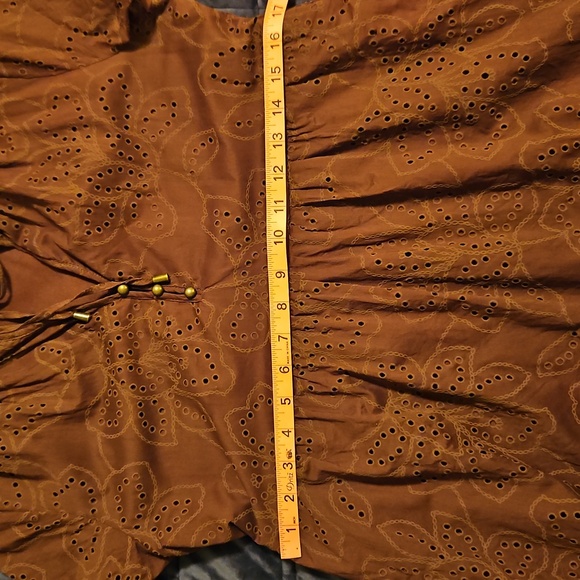 💕Joie | Brown Cotton Eyelet Mini Dress| W Sz M| Tiered Ruffle Boho Chic - Picture 9 of 10